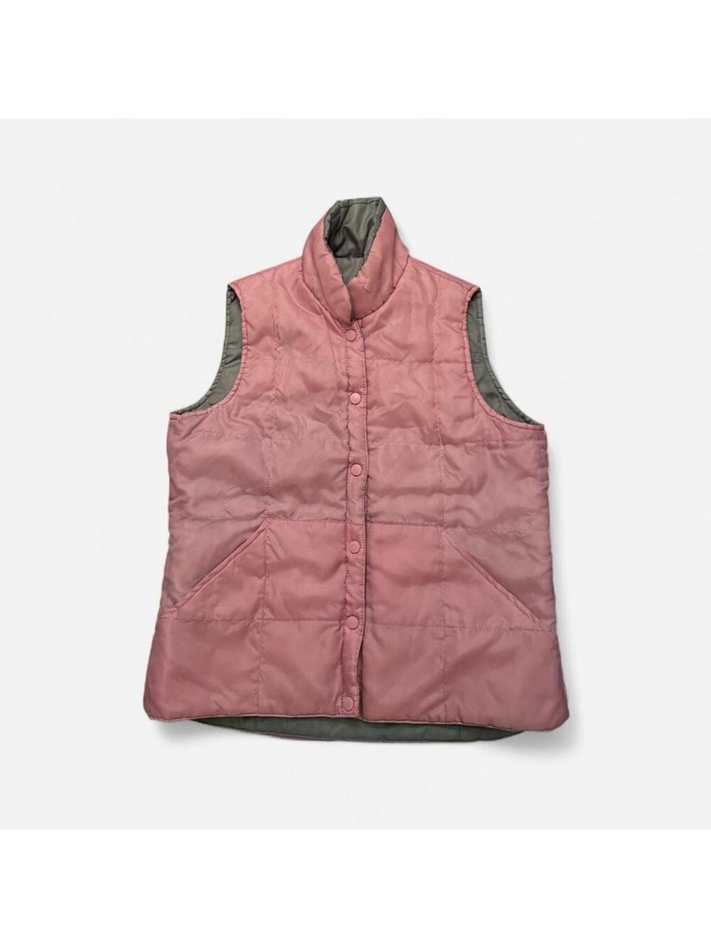 Pink puffer vest with grey